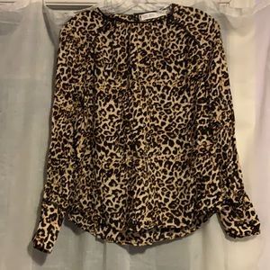 Leather trim cheetah print blouse